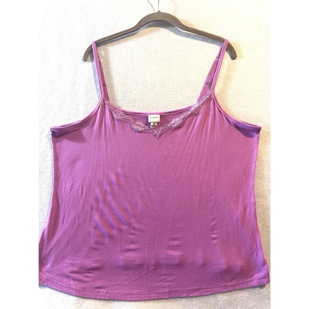 Vintage‎ Y2K Lace Trim Camisole 1X Tank Top Pink Mauve Fairy Merona Cami
